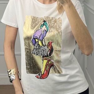 Zara Graphic White Tee with Colorful  Artwork